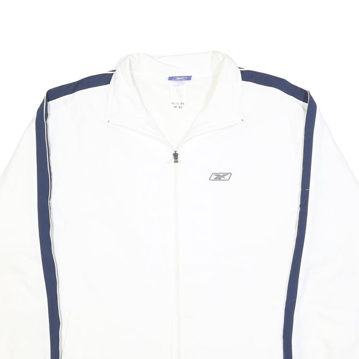 REEBOK Mens White & Navy Track Jacket L Polyester Blend Zip Retro Sportswear