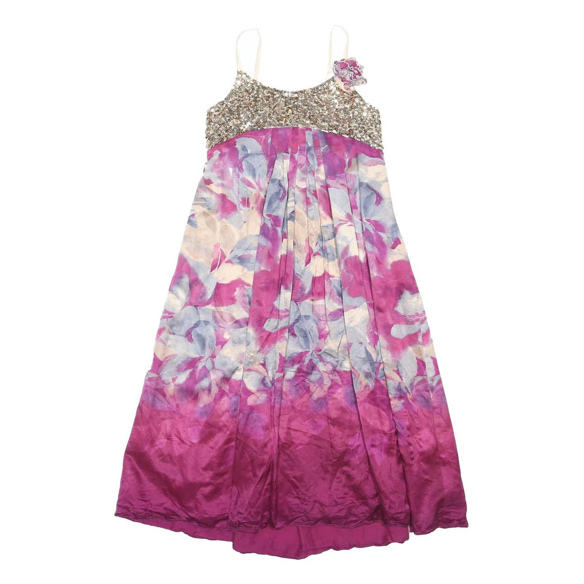 MONSOON Girls Cream & Pink Floral Sleeveless Maxi Dress Polyester Blend 10Y