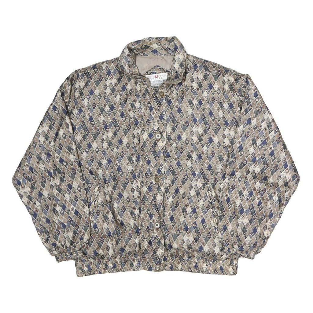 STUNT SPORT Womens Blue & Beige Diamond Print Silk Jacket M