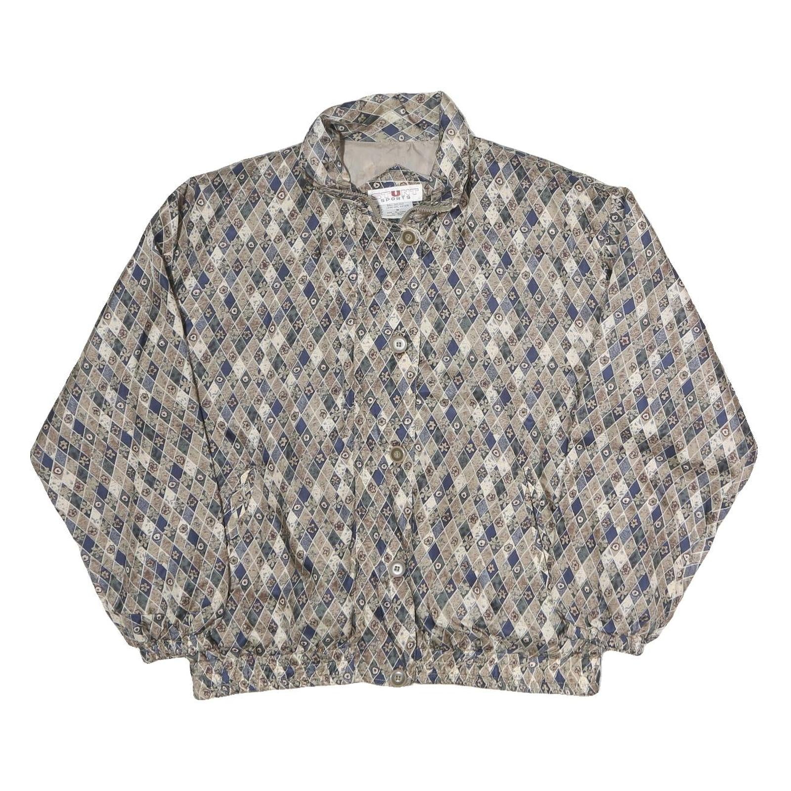 STUNT SPORT Womens Blue & Beige Diamond Print Silk Jacket M