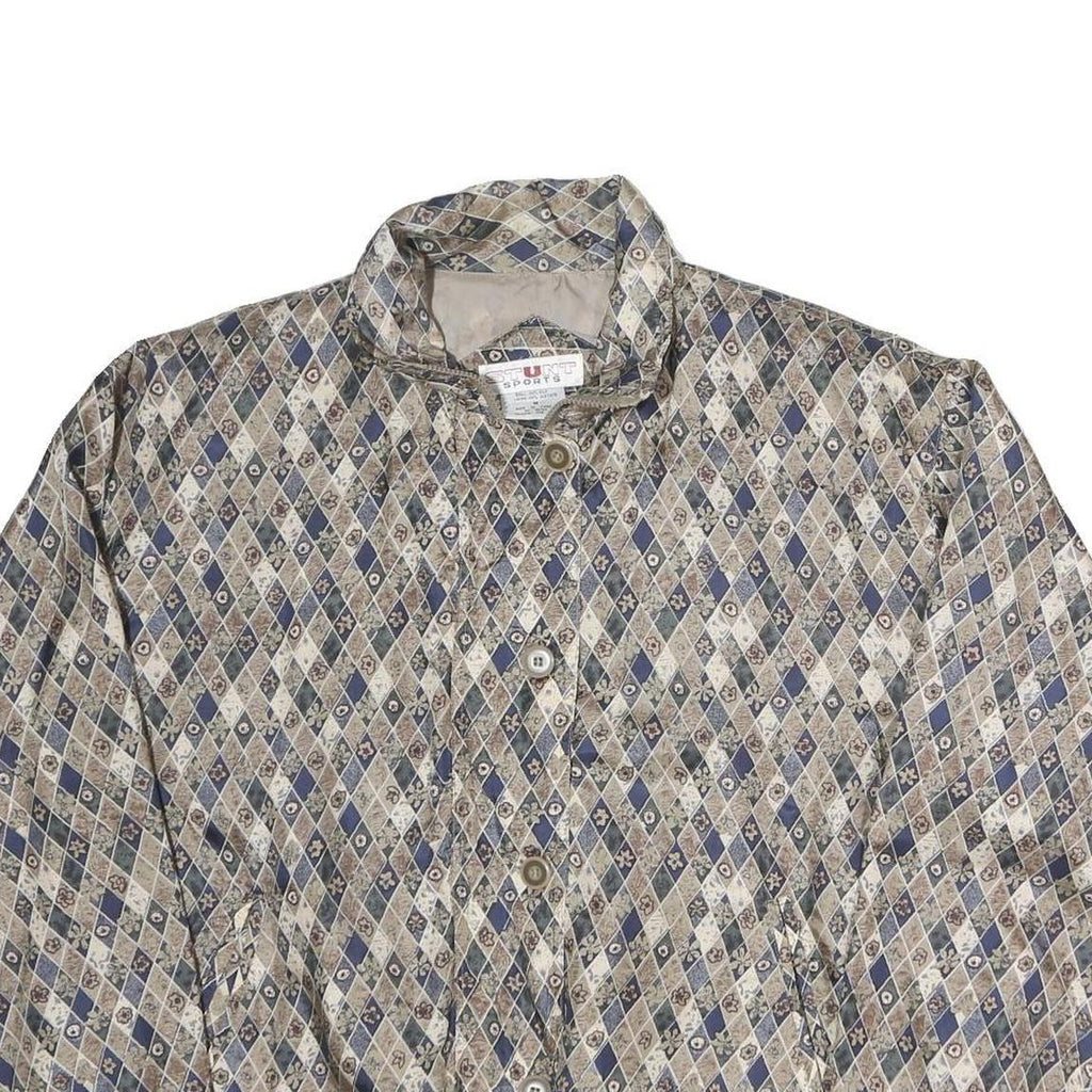 STUNT SPORT Womens Blue & Beige Diamond Print Silk Jacket M