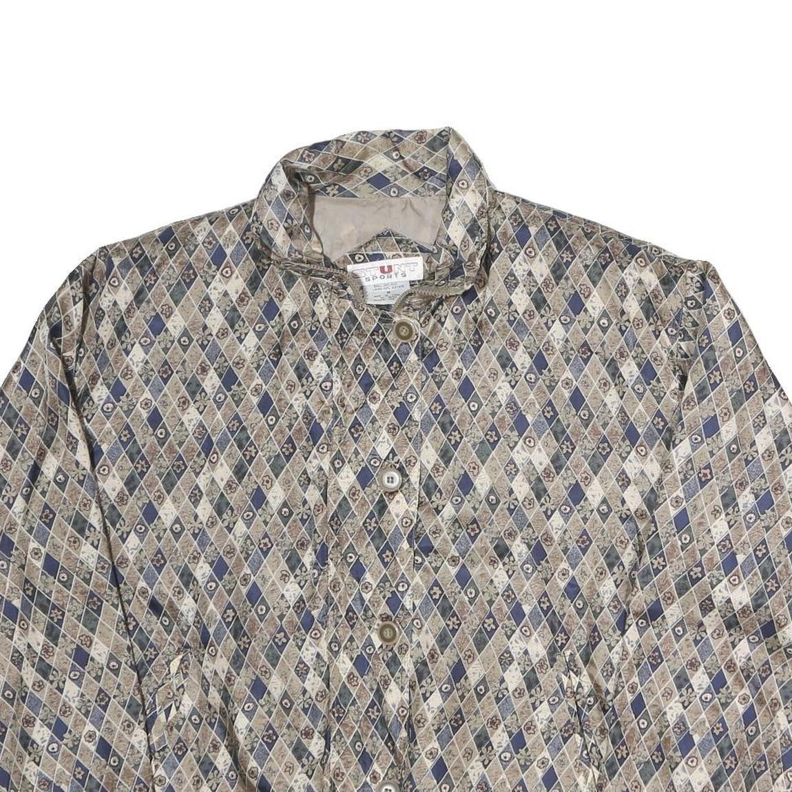 STUNT SPORT Womens Blue & Beige Diamond Print Silk Jacket M