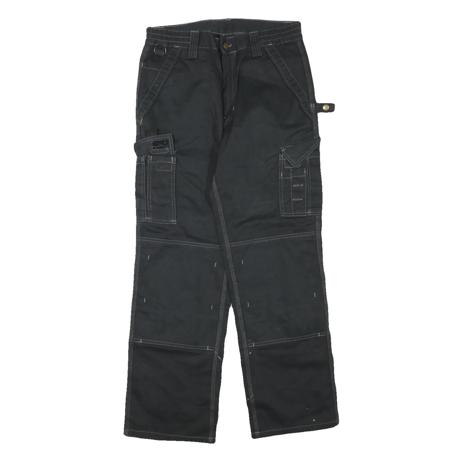 DICKIES Mens Regular Black Cotton Blend Cargo Trousers W32 L30 Workwear Zip