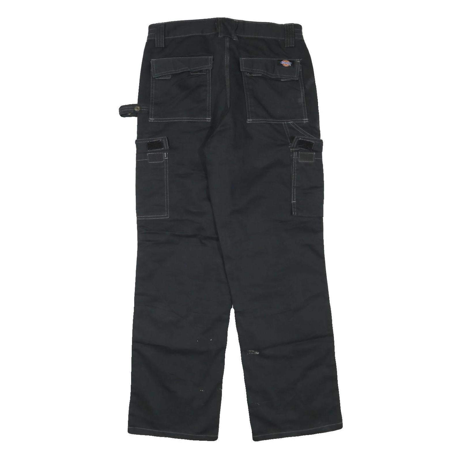 DICKIES Mens Regular Black Cotton Blend Cargo Trousers W32 L30 Workwear Zip