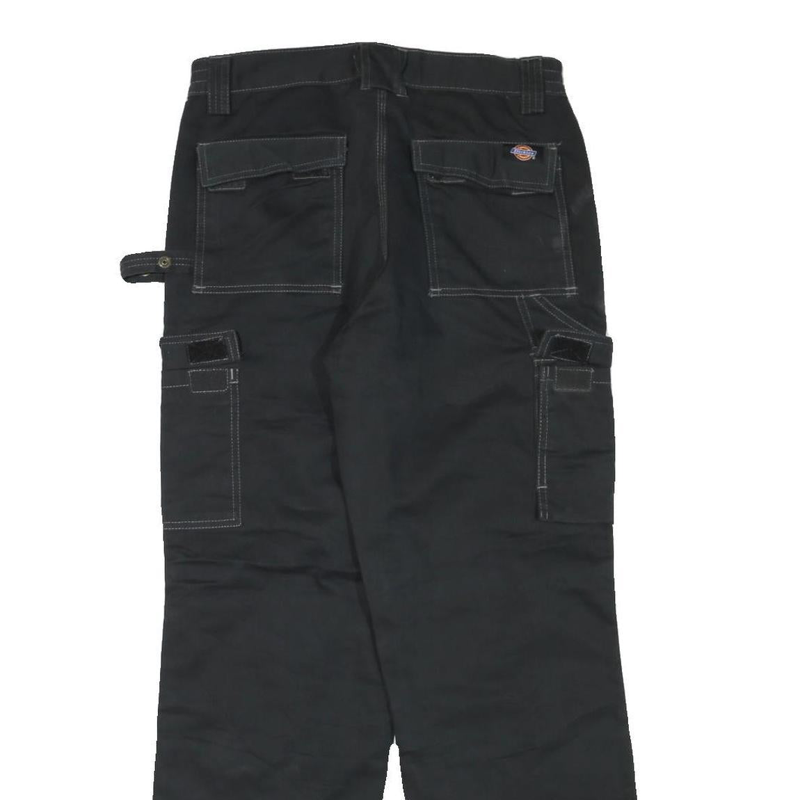 DICKIES Mens Regular Black Cotton Blend Cargo Trousers W32 L30 Workwear Zip
