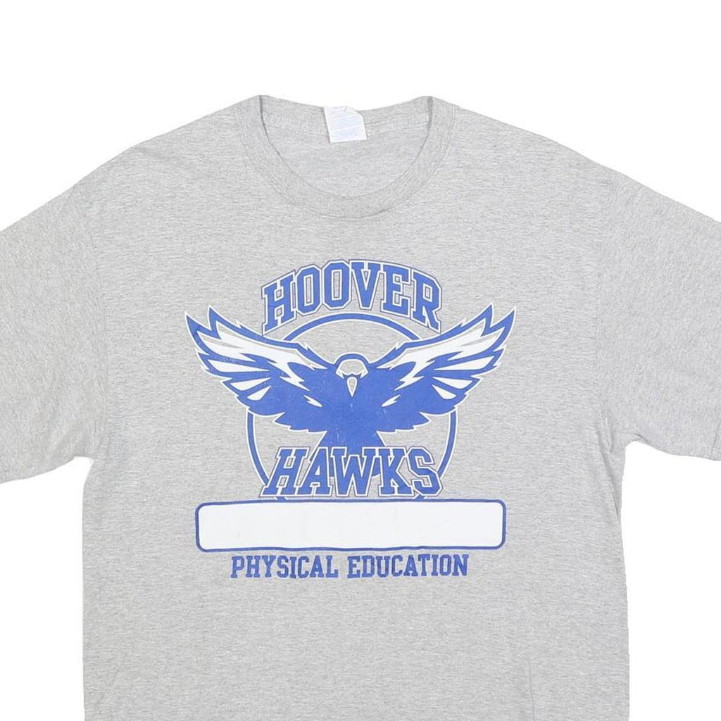 PORT & COMPANY Mens Grey Hoover Hawks Graphic T-Shirt M Short Sleeve Crew Neck