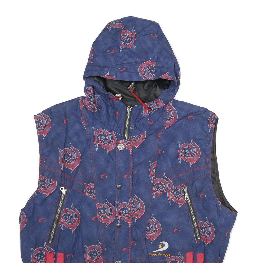 DOGGY'S DOGS Womens Blue Jacket UK 16 Polyester Zip Hooded Swirl Print
