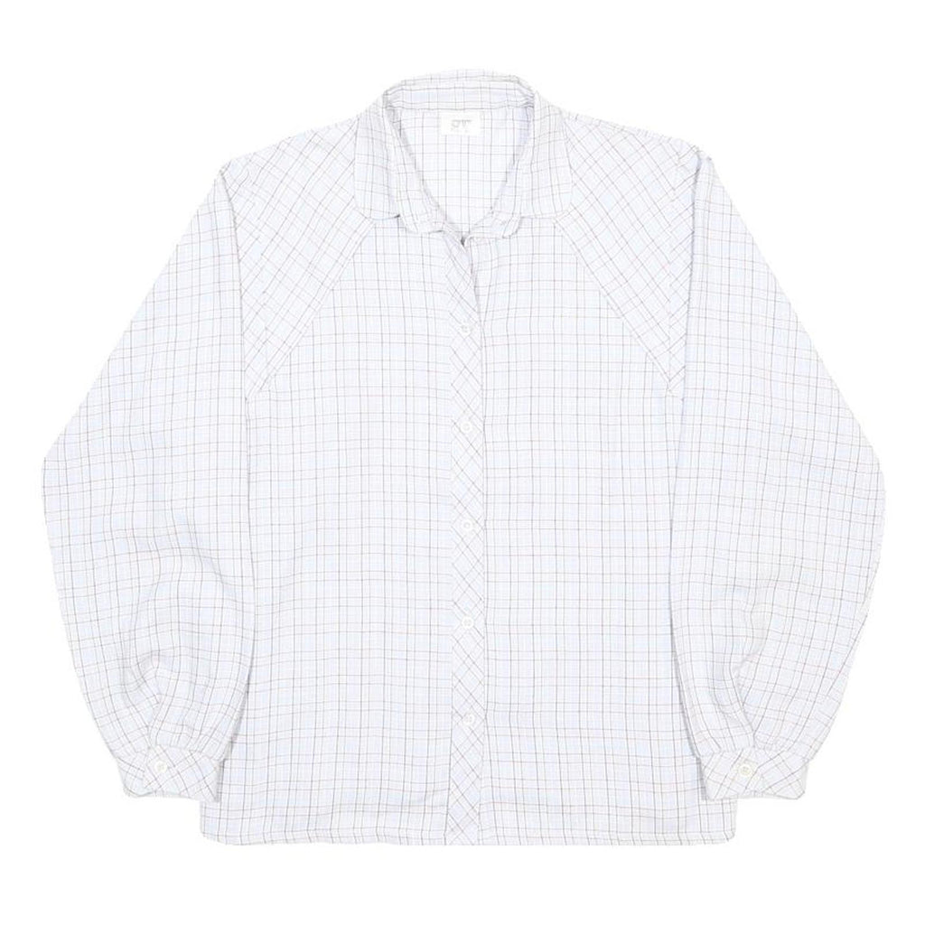 CHARLES VOGELE Womens White Check Shirt M Cotton Blend Long Sleeve Button
