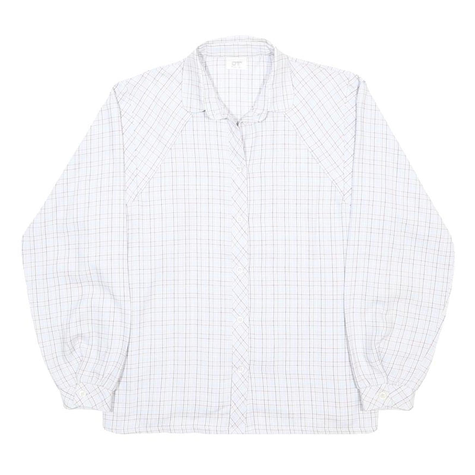 CHARLES VOGELE Womens White Check Shirt M Cotton Blend Long Sleeve Button