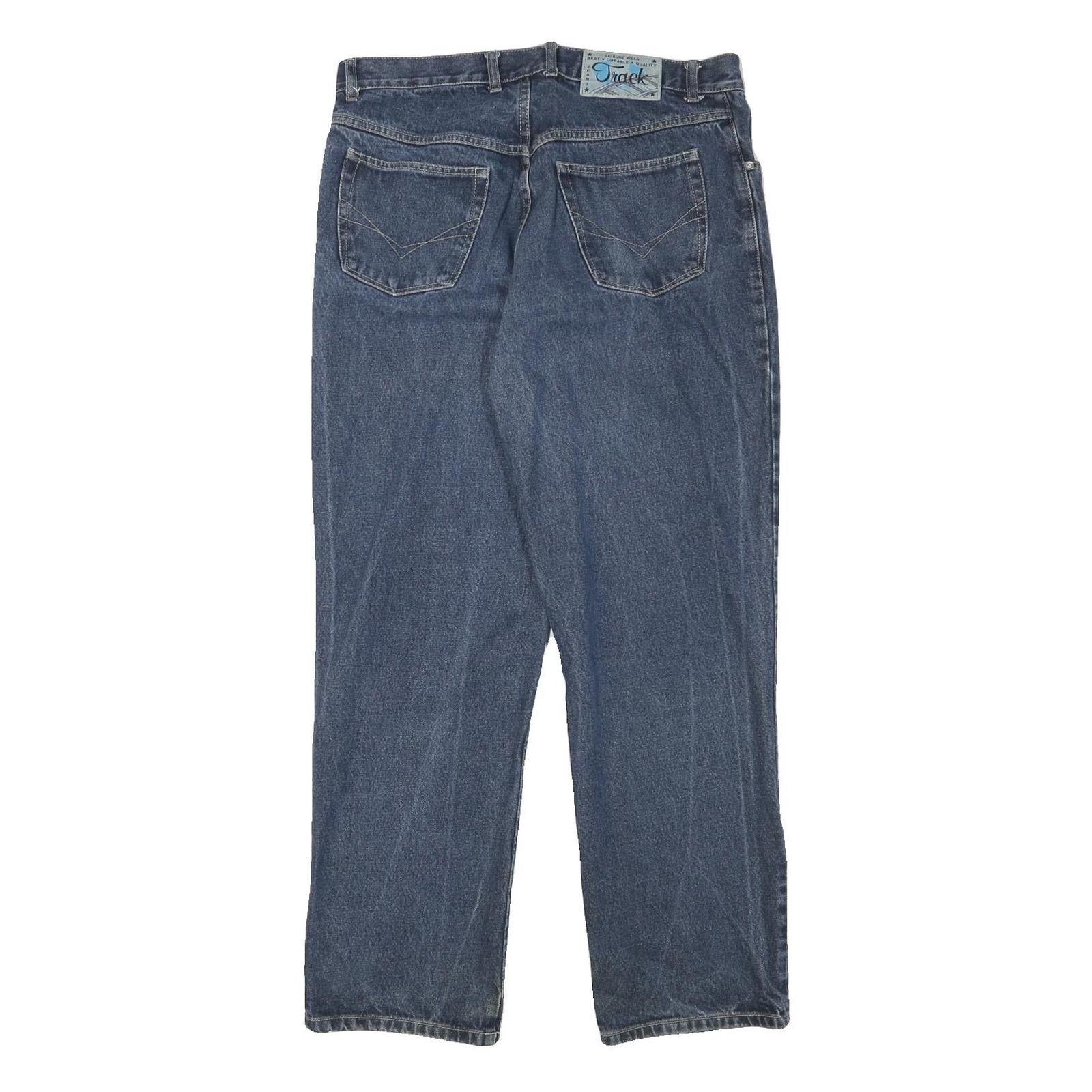 TRACK Mens Regular Blue Jeans Denim W34 L31 Cotton Blend Zip Casual Classic Fit