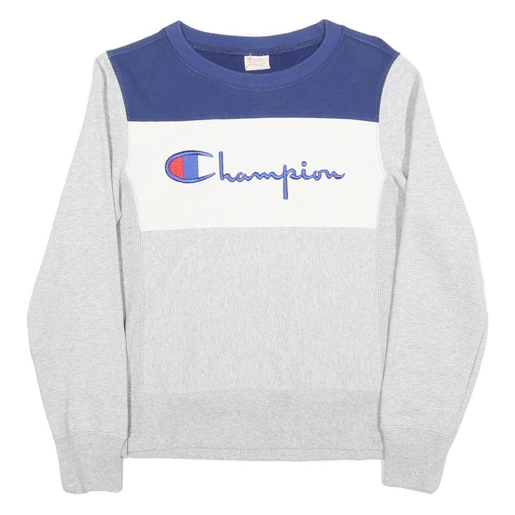CHAMPION REVERSE WEAVE Mens Grey & Blue Logo Crew Neck S Sweatshirt