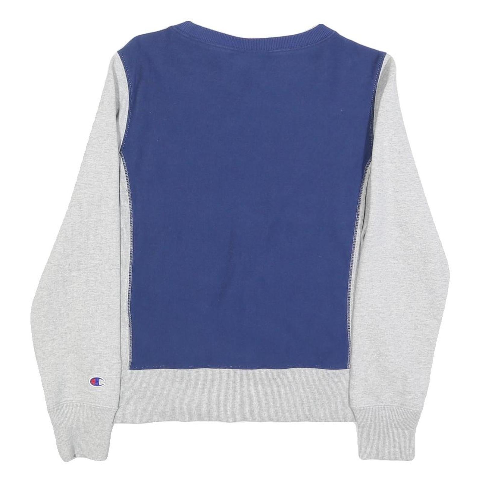 CHAMPION REVERSE WEAVE Mens Grey & Blue Logo Crew Neck S Sweatshirt