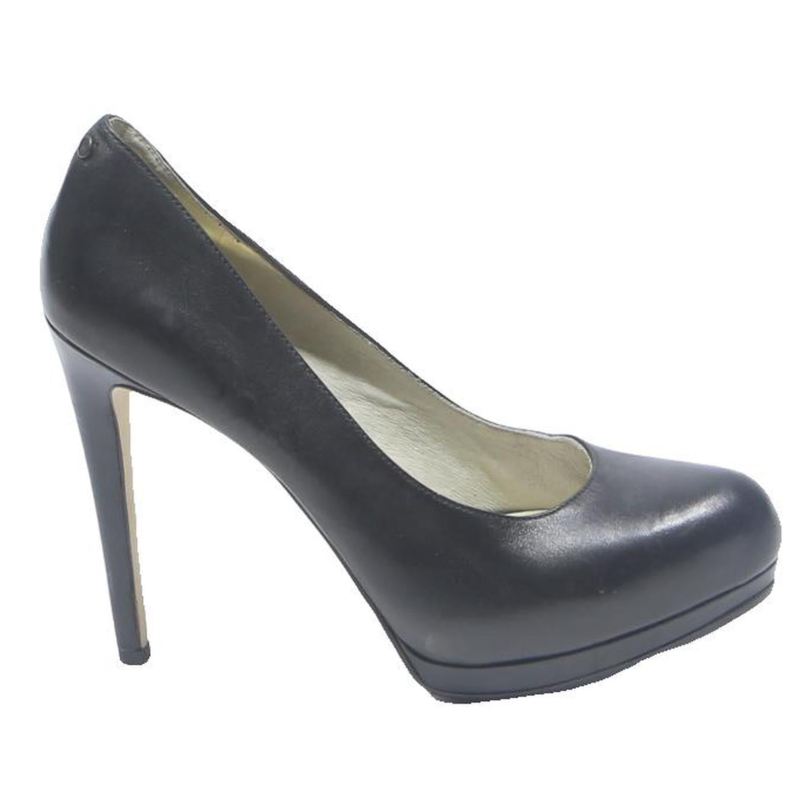 MICHAEL KORS Womens Black Leather High Platform Pumps UK 7.5 Elegant Formal