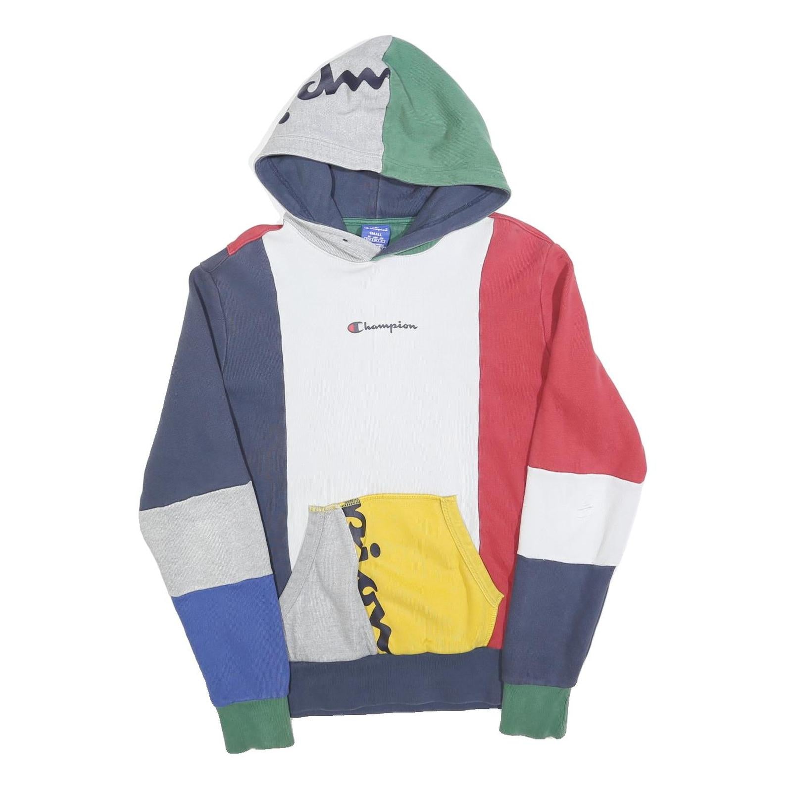 CHAMPION Mens Multicolour Colourblock Pullover Hoodie S Cotton Blend Casual