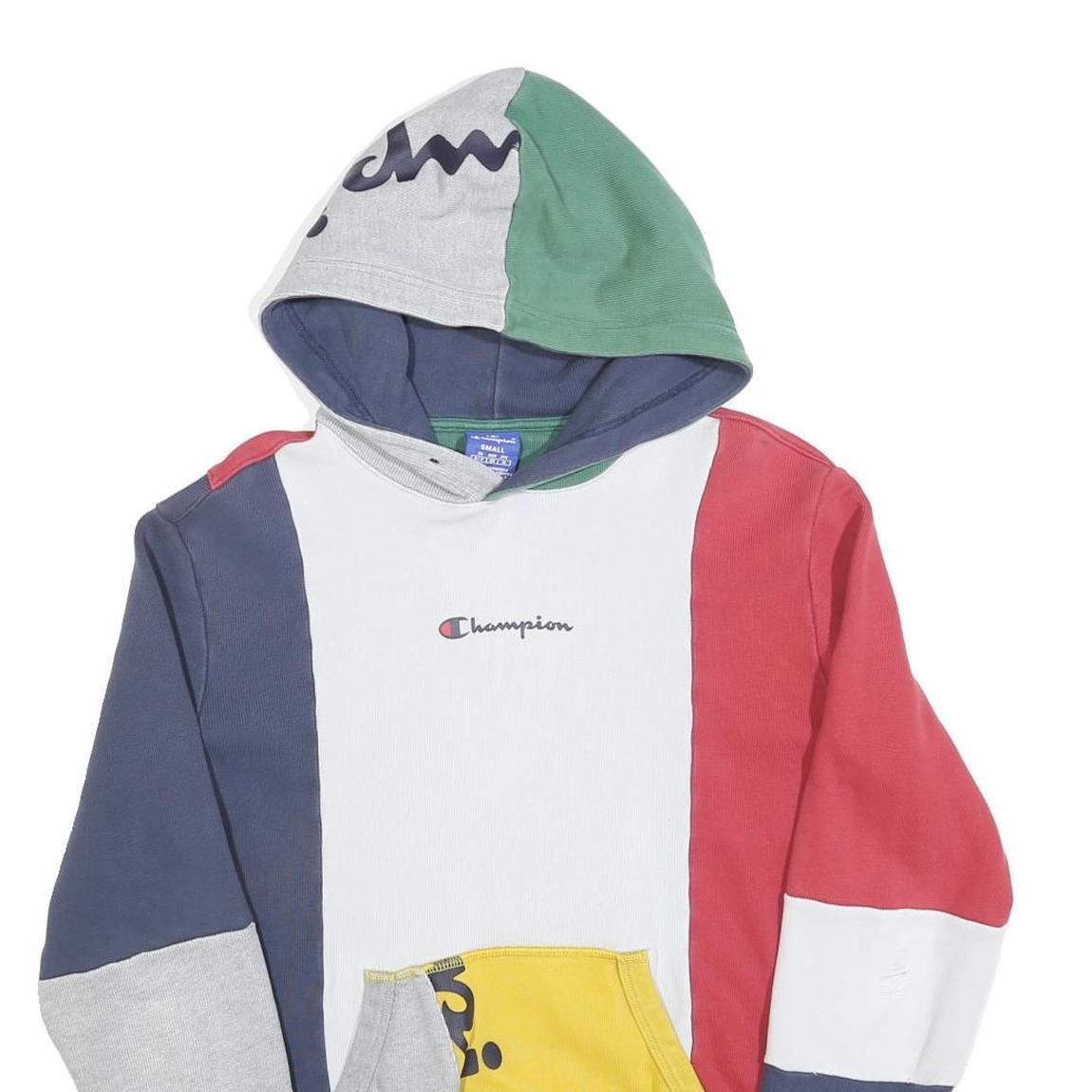 CHAMPION Mens Multicolour Colourblock Pullover Hoodie S Cotton Blend Casual
