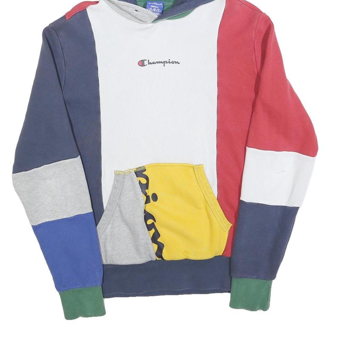 CHAMPION Mens Multicolour Colourblock Pullover Hoodie S Cotton Blend Casual