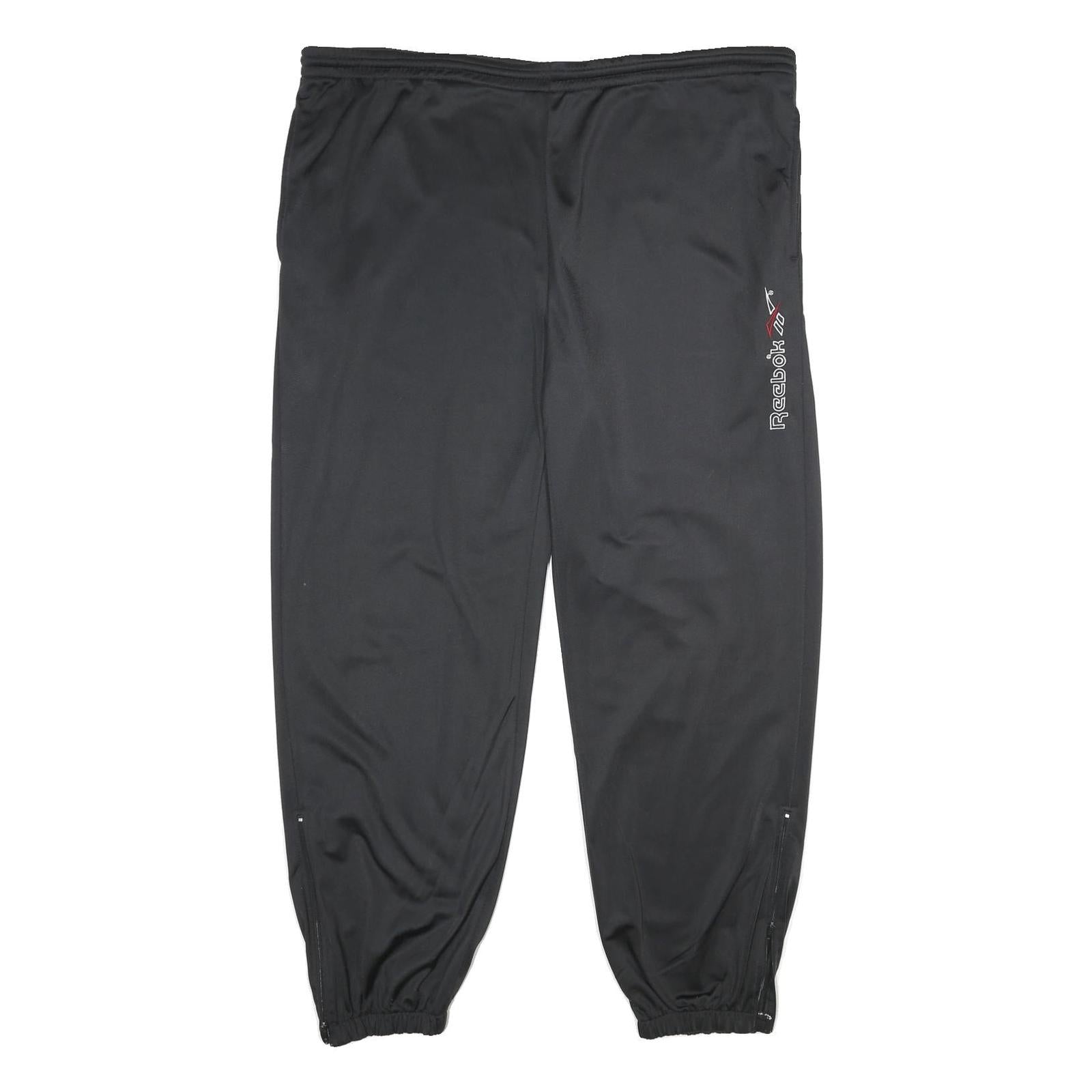REEBOK Mens Joggers Black XL W44 L32 Polyester Slim Tapered Drawstring Training