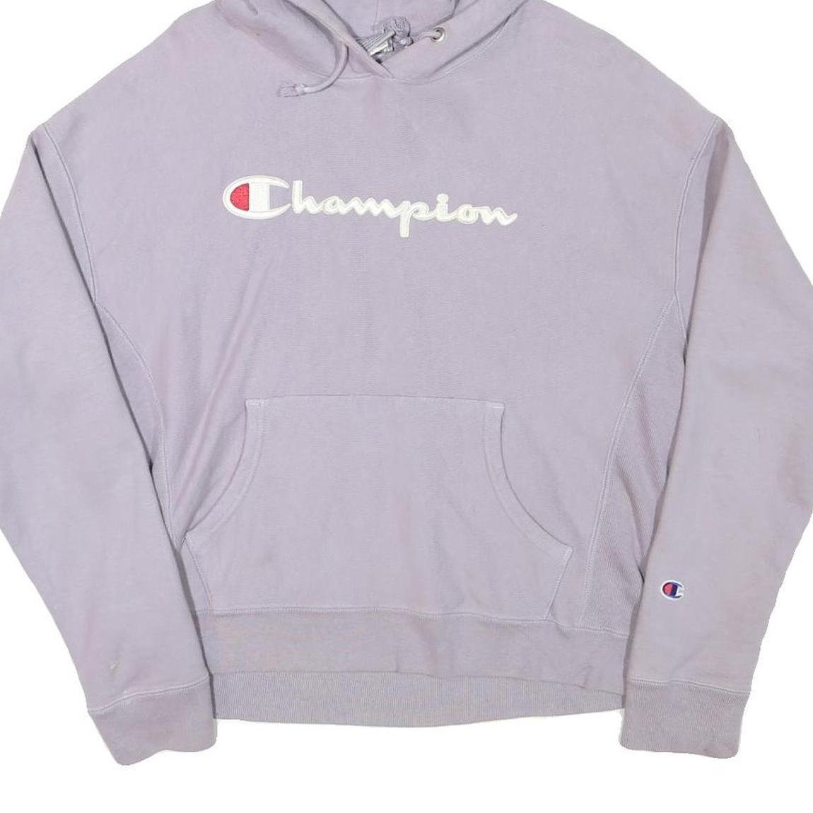 CHAMPION Womens Lilac Hoodie L Cotton Blend Pullover Drawstring Hood Sweatshirt