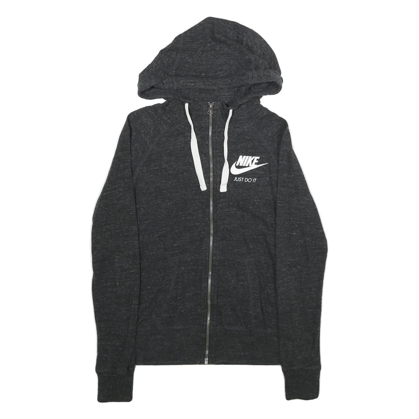 NIKE Womens Dark Grey Hoodie Zip Up S Cotton Blend Lightweight Casual