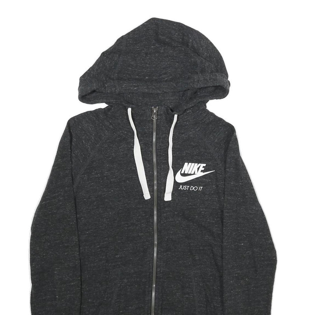 NIKE Womens Dark Grey Hoodie Zip Up S Cotton Blend Lightweight Casual