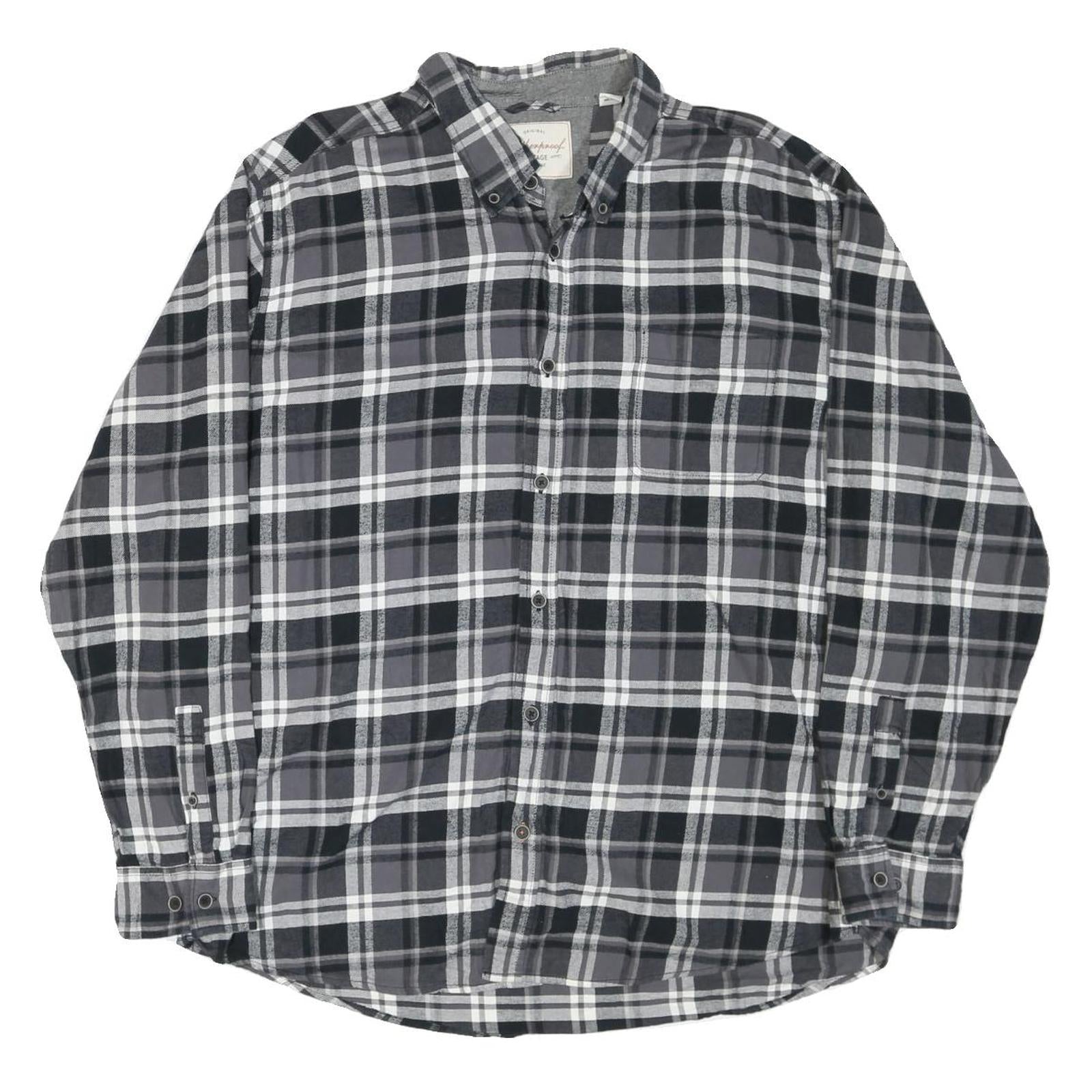 WEATHERPROOF Mens Black & Grey Checked Shirt 2XL Cotton Blend Button Down Long