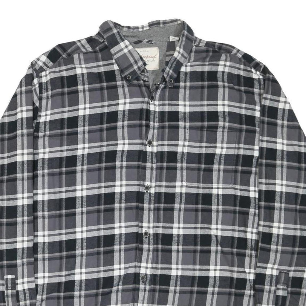 WEATHERPROOF Mens Black & Grey Checked Shirt 2XL Cotton Blend Button Down Long