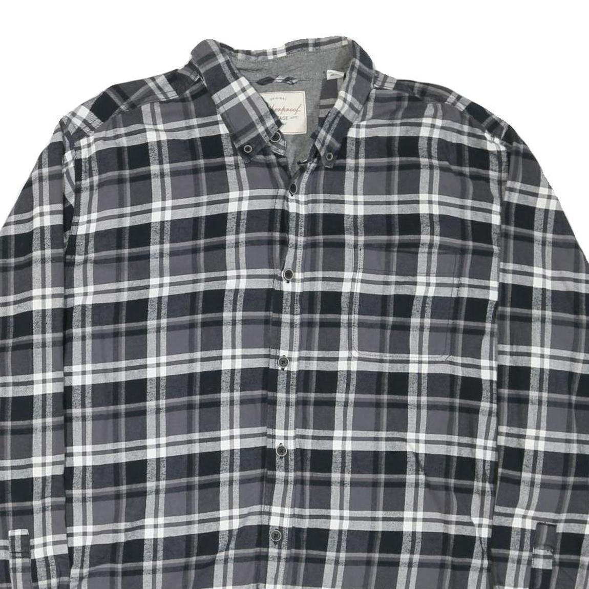 WEATHERPROOF Mens Black & Grey Checked Shirt 2XL Cotton Blend Button Down Long