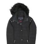 TOMMY HILFIGER Womens Black Quilted Jacket S Polyester Blend Zip Hooded Elegant