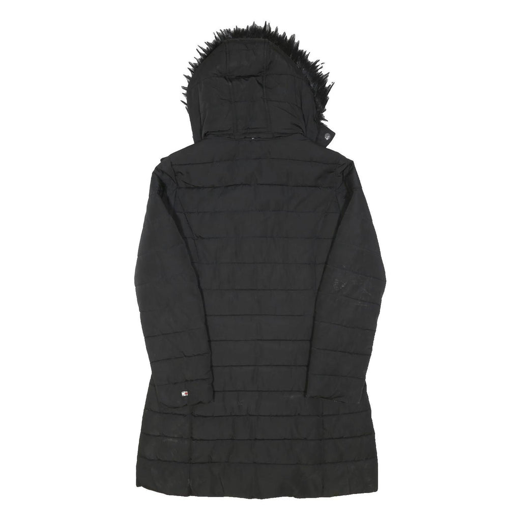 TOMMY HILFIGER Womens Black Quilted Jacket S Polyester Blend Zip Hooded Elegant