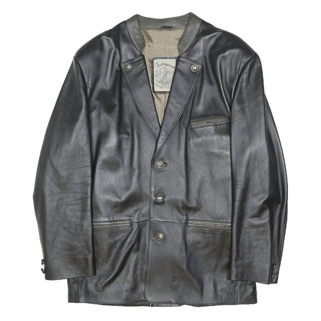 FRACHTENGUARDL Womens Black Leather Jacket XL Button Plain Elegant Classic