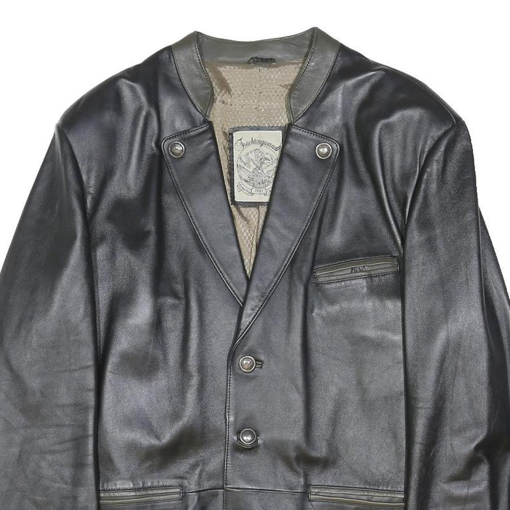 FRACHTENGUARDL Womens Black Leather Jacket XL Button Plain Elegant Classic