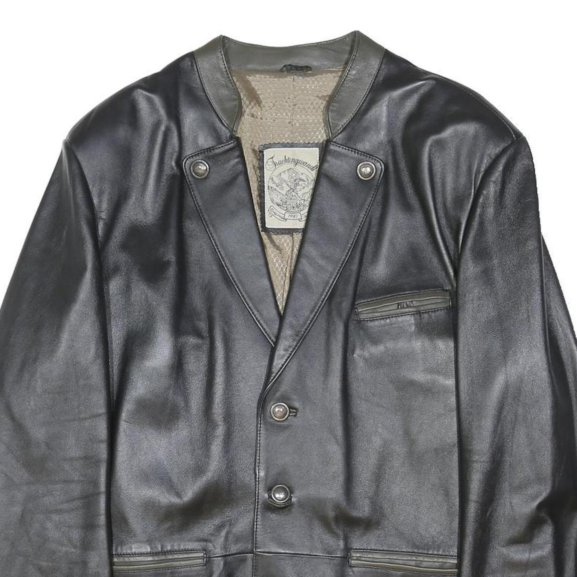 FRACHTENGUARDL Womens Black Leather Jacket XL Button Plain Elegant Classic