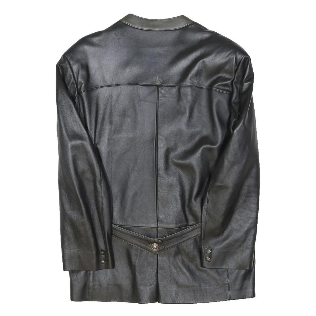 FRACHTENGUARDL Womens Black Leather Jacket XL Button Plain Elegant Classic