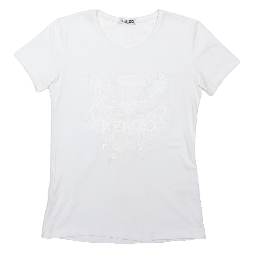 KENZO Girls White Embossed Logo T-Shirt XL Short Sleeve Round Neck Casual