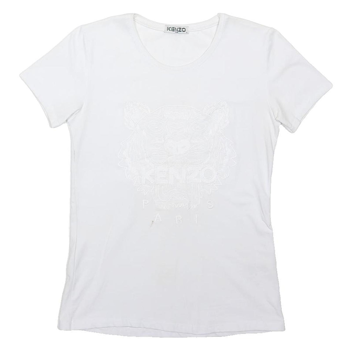 KENZO Girls White Embossed Logo T-Shirt XL Short Sleeve Round Neck Casual