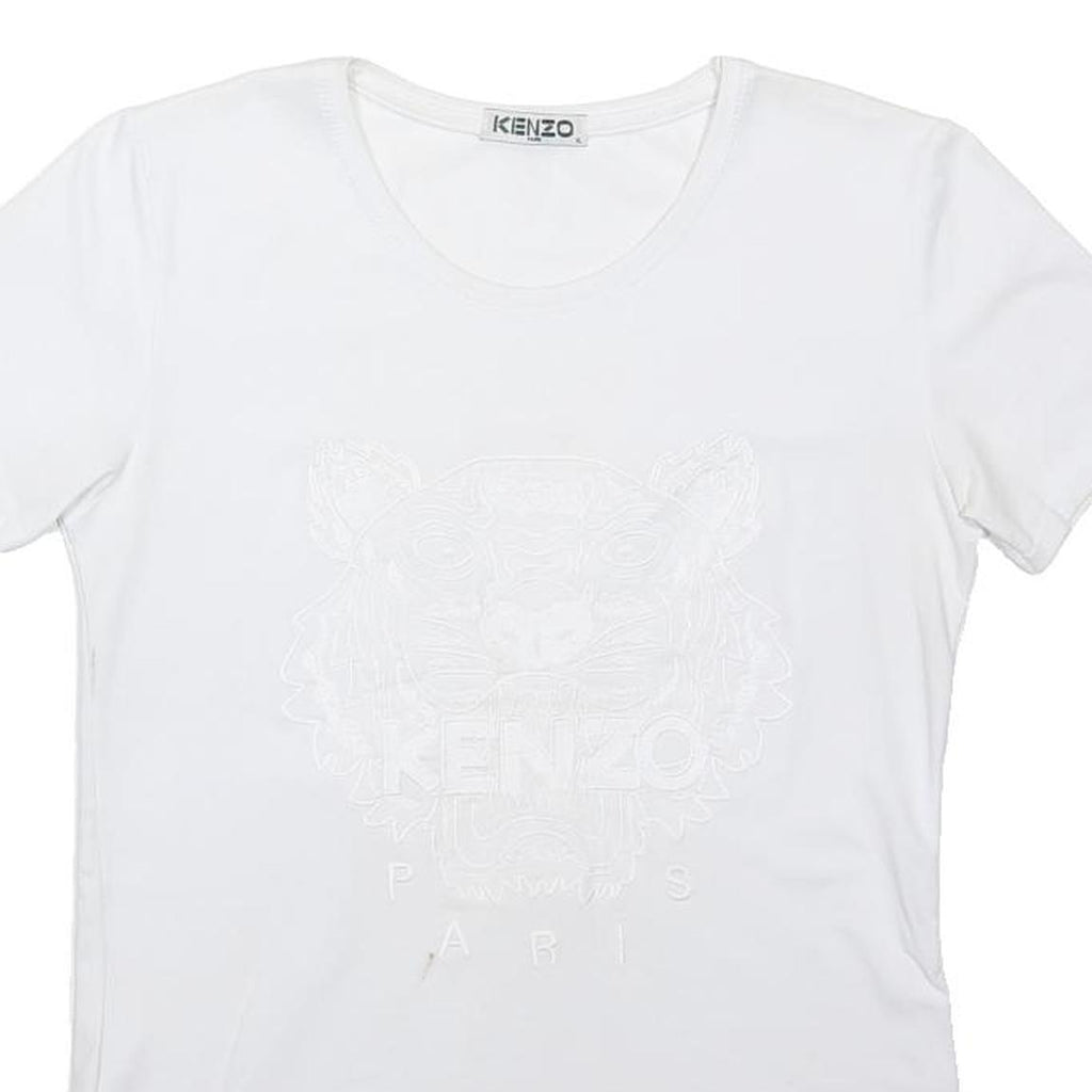KENZO Girls White Embossed Logo T-Shirt XL Short Sleeve Round Neck Casual
