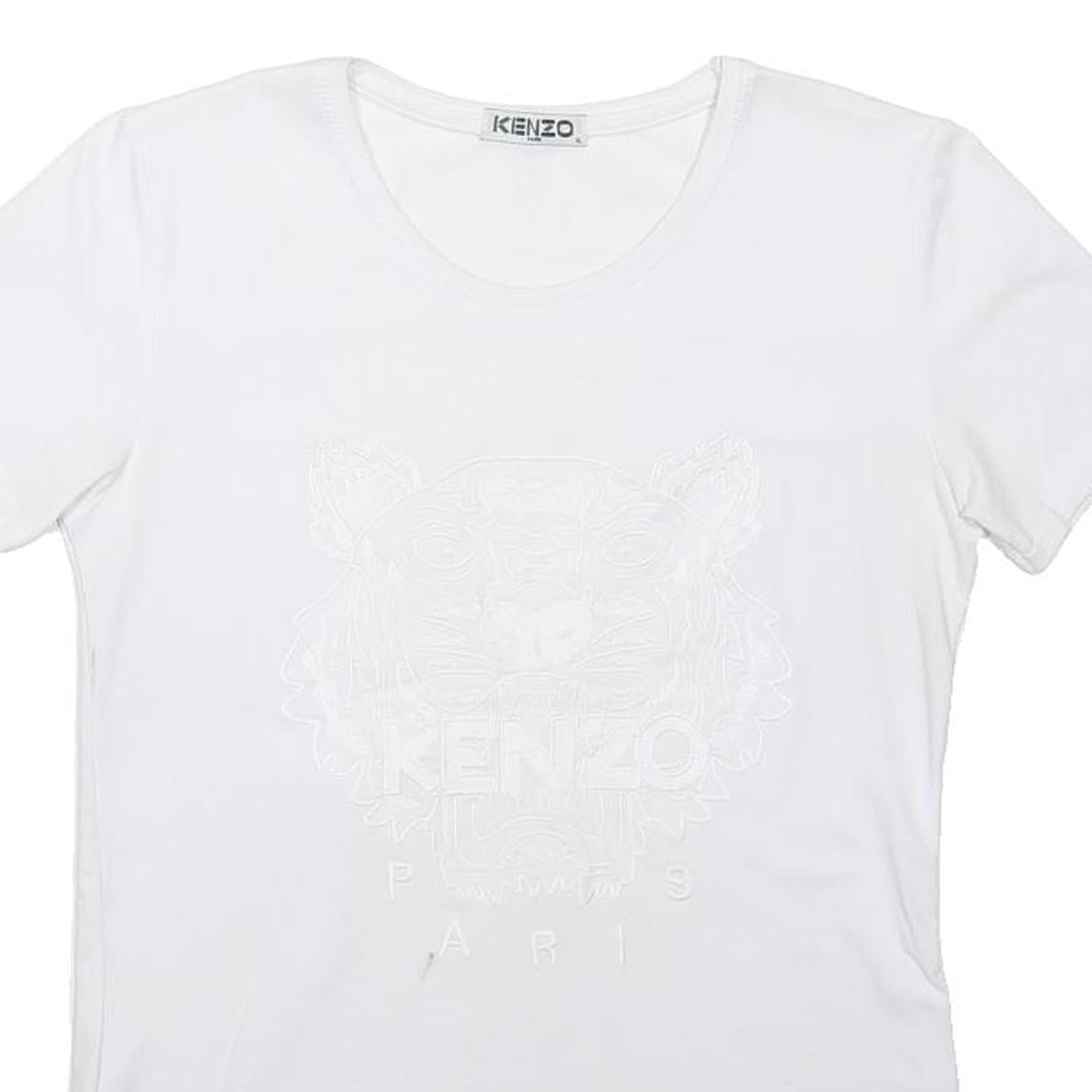 KENZO Girls White Embossed Logo T-Shirt XL Short Sleeve Round Neck Casual