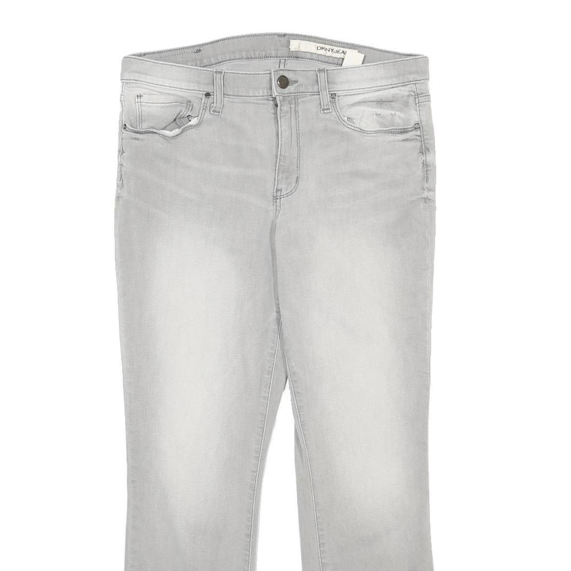 DKNY Womens Regular Fit Light Grey Denim Jeans Cotton Blend W32 L28 Stylish Zip