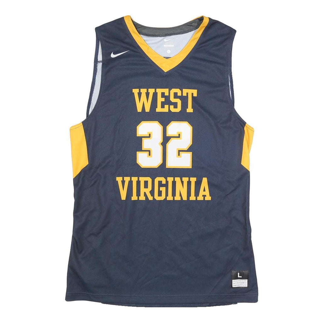 NIKE Mens Blue & Yellow West Virginia Basketball Jersey L Sleeveless V-Neck