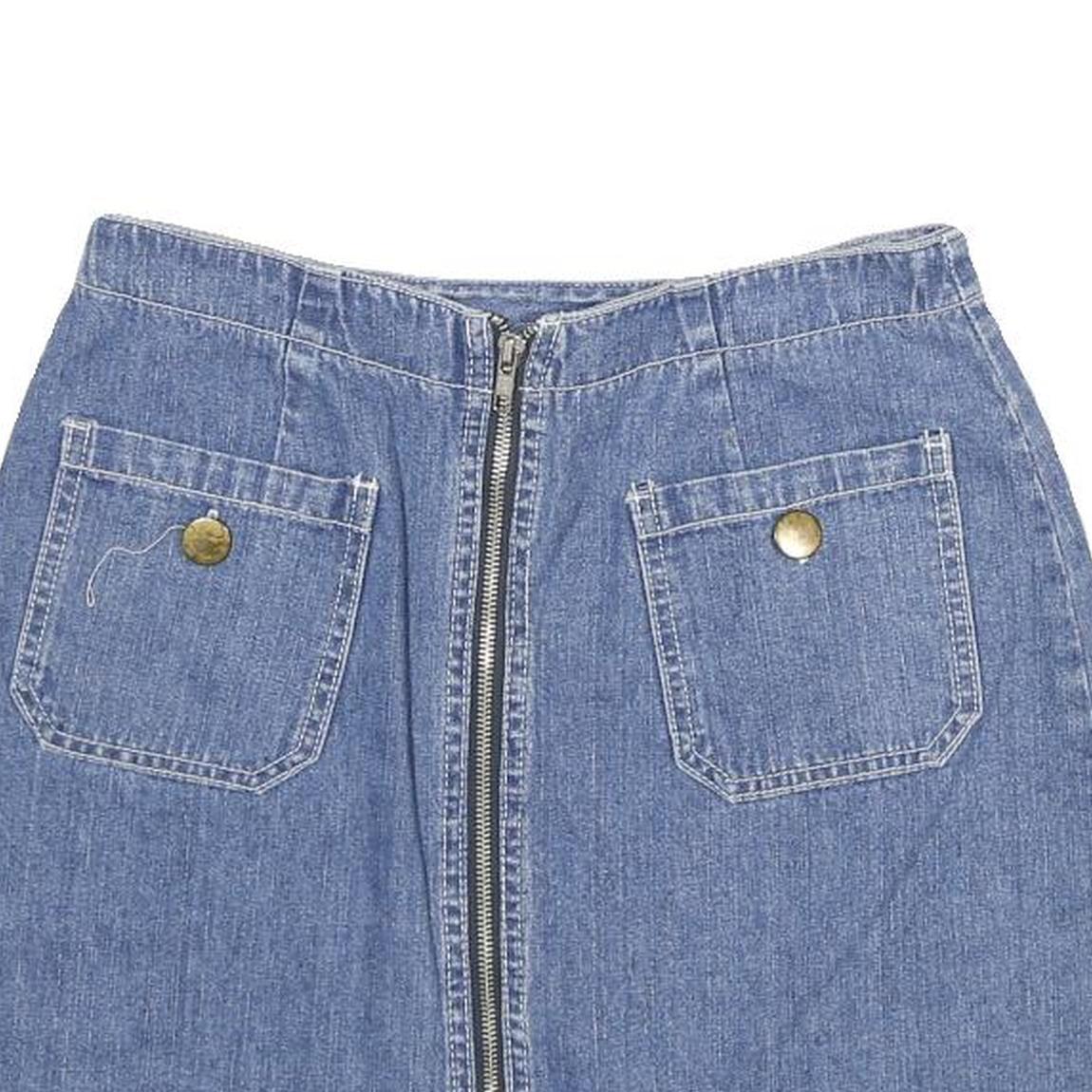 EXTRA Womens Blue Denim Mini Skirt Cotton Blend Zip Pockets Size S Casual