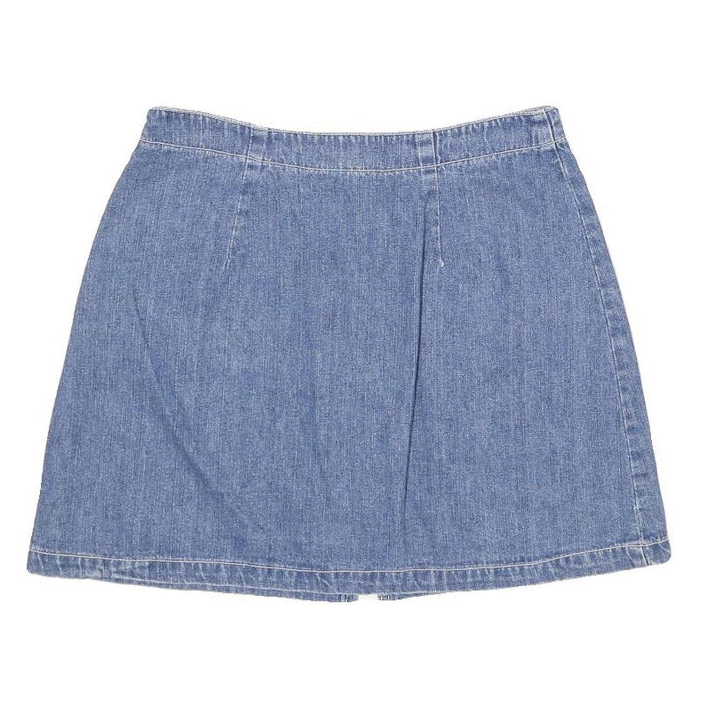 EXTRA Womens Blue Denim Mini Skirt Cotton Blend Zip Pockets Size S Casual