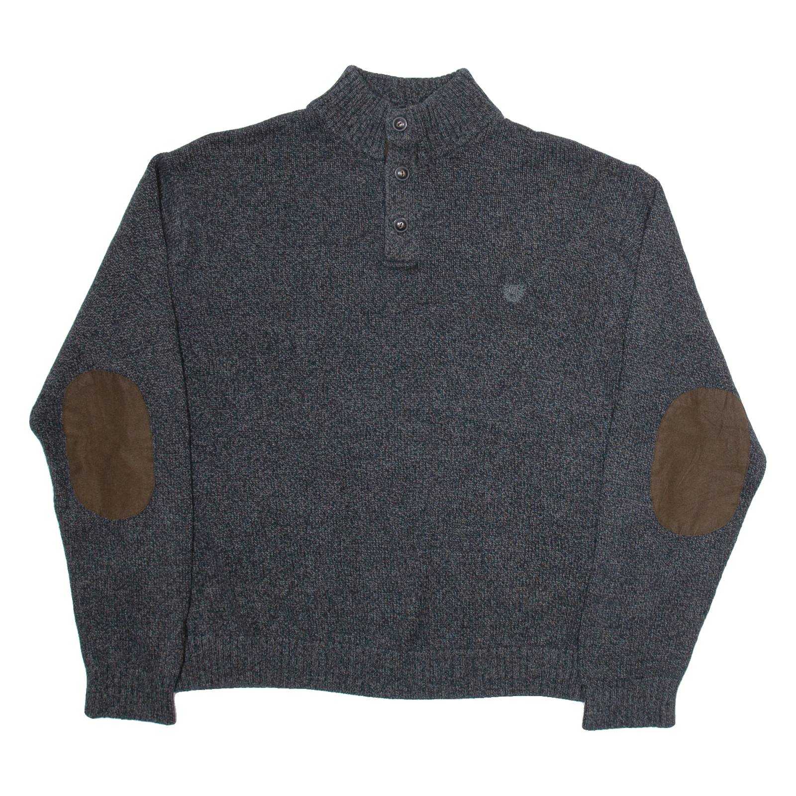 CHAPS Mens Jumper Grey Button Neck Tight Knit 2XL