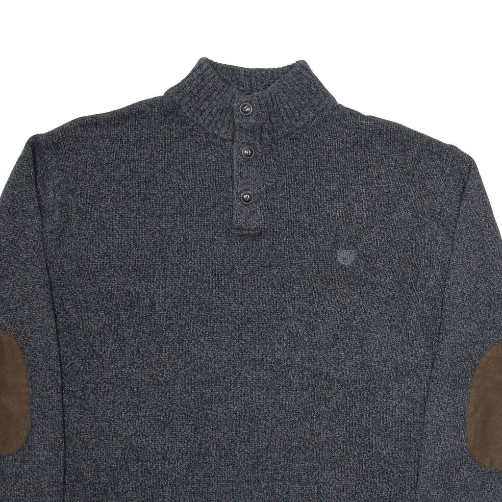 CHAPS Mens Jumper Grey Button Neck Tight Knit 2XL