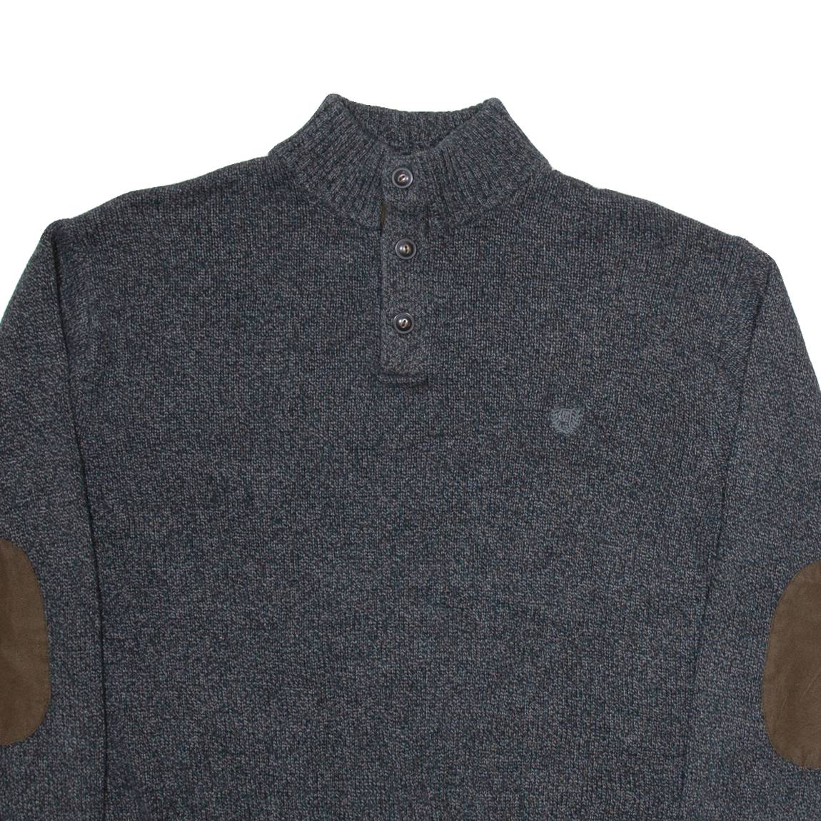CHAPS Mens Jumper Grey Button Neck Tight Knit 2XL