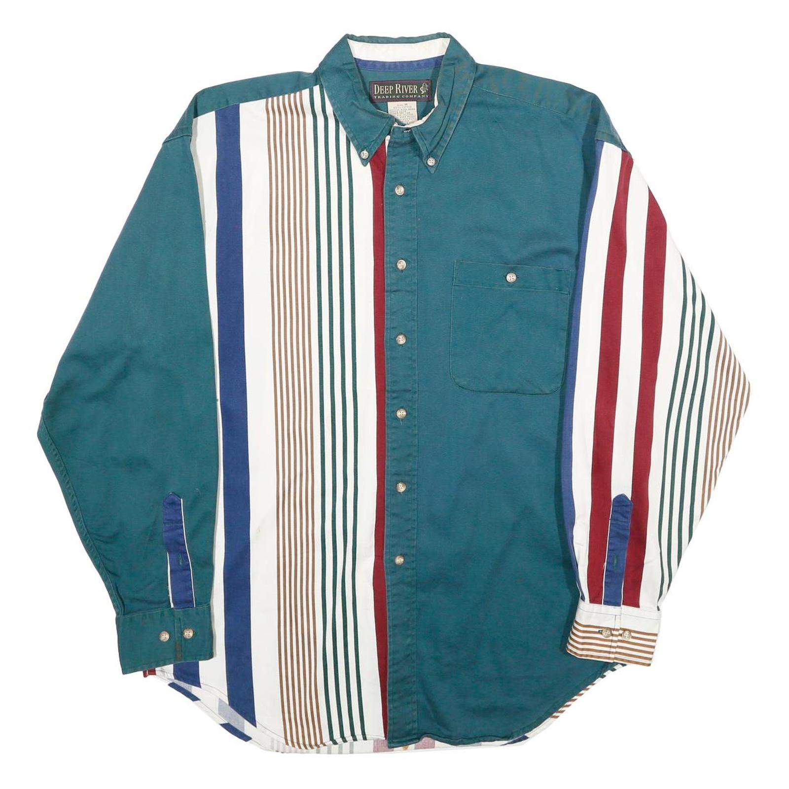 DEEP RIVER TRADING COMPANY Mens Green & Multi Stripe Casual Shirt M Button