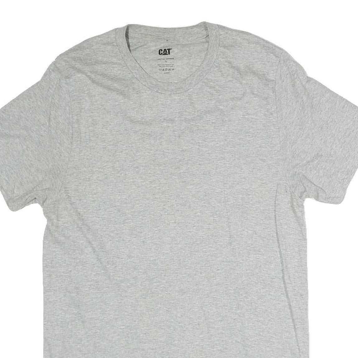 CAT Mens Grey Plain Cotton T-Shirt S Short Sleeve Crew Neck Basic Casual