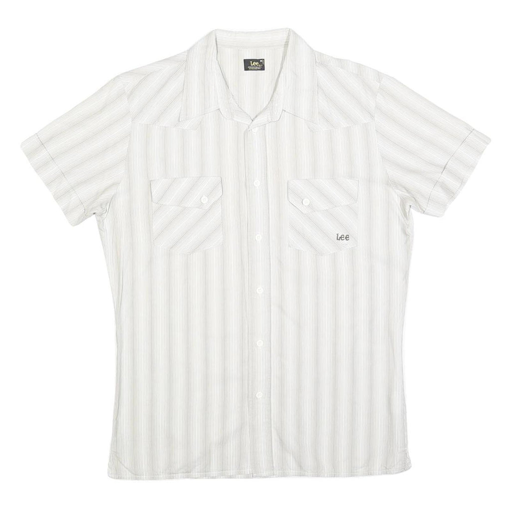 LEE Mens White Patterned Short Sleeve Shirt M Button Front Casual Summer
