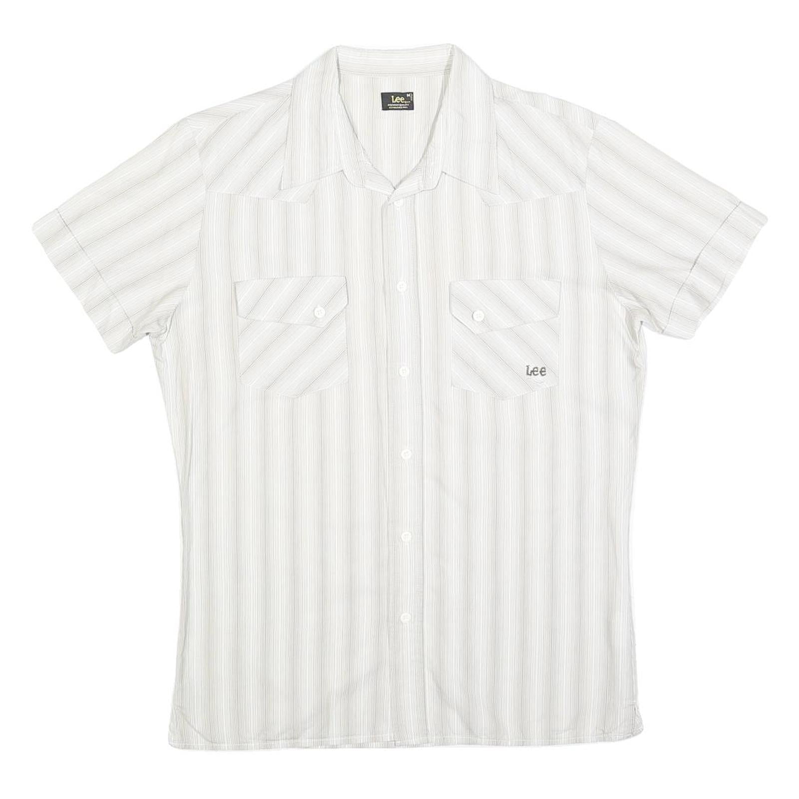 LEE Mens White Patterned Short Sleeve Shirt M Button Front Casual Summer
