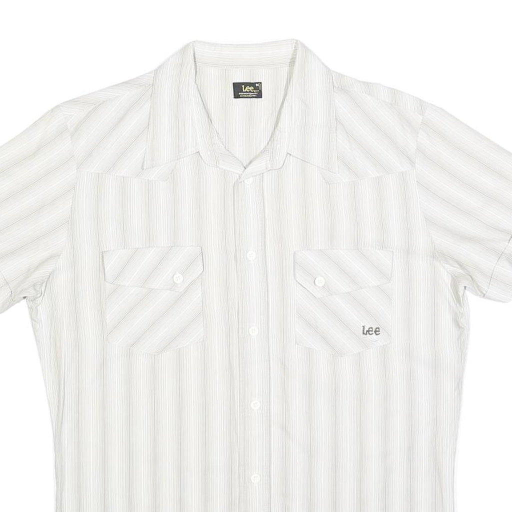 LEE Mens White Patterned Short Sleeve Shirt M Button Front Casual Summer
