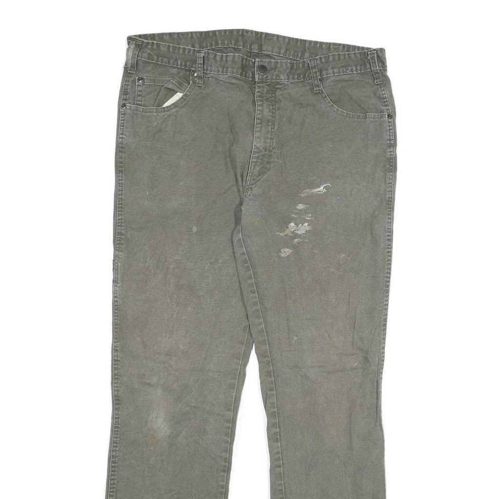 DICKIES Mens Cotton Blend Green Regular Straight Trousers W36 L34 Workwear Zip